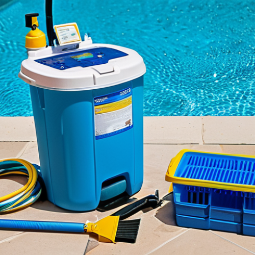 Home 6 여름철 수영장의 위생 관리 방법 - Pool Maintenance Equipment**
"A well-organized pool cleaning station, featuring a pool skimmer, vac...