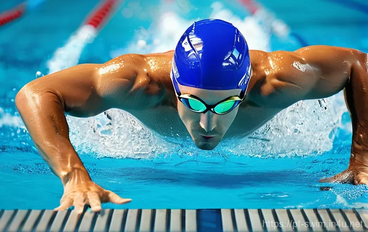 수영 속도 올리는 법 - **Prompt: Optimal Swimming Technique and Hydrodynamics**
    "A male competitive swimmer, viewed fro...