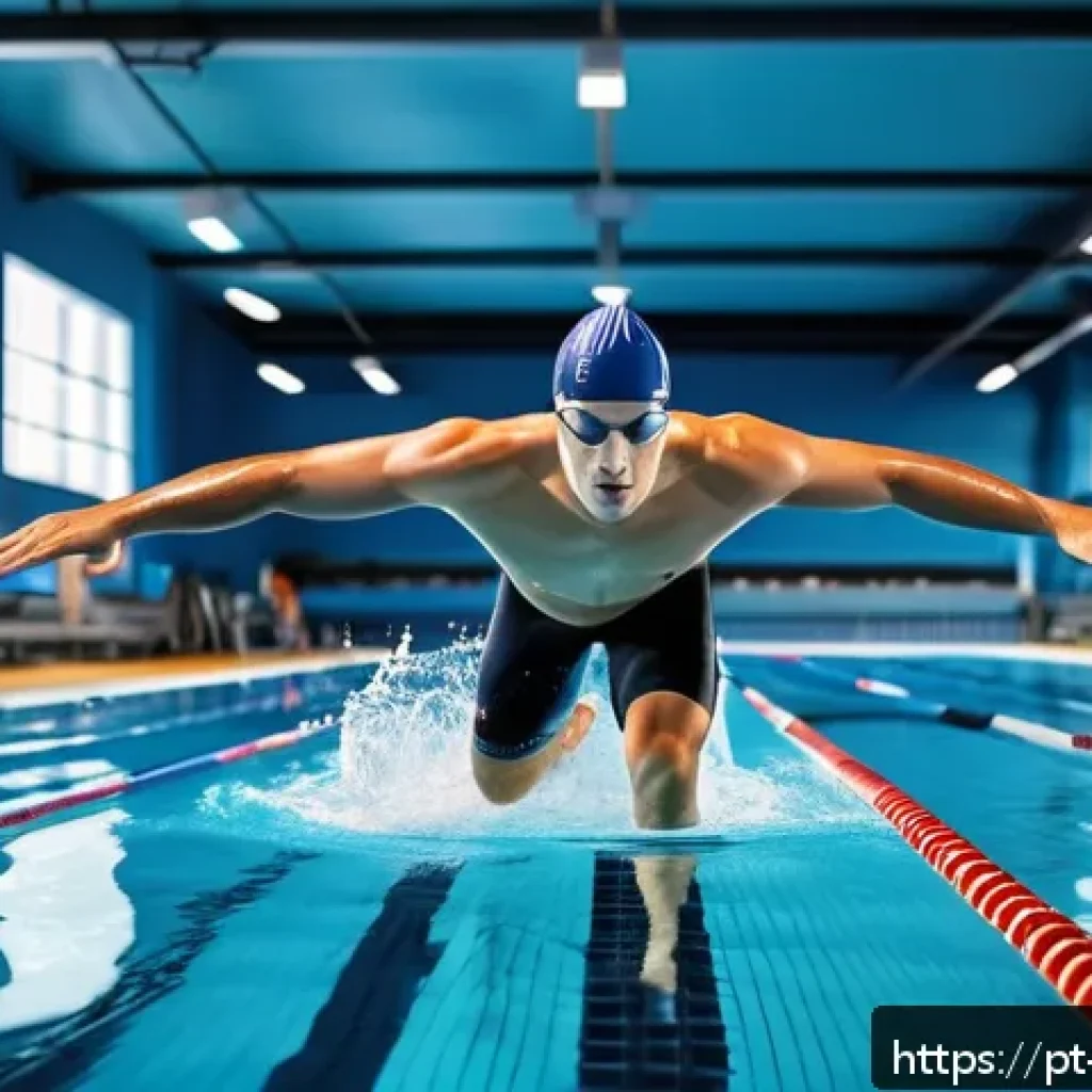 오리발을 활용한 훈련 방법 - A professional male swimmer training in an indoor Olympic swimming pool wearing short flexible silic...
