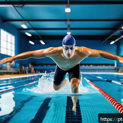 Home 32 오리발을 활용한 훈련 방법 - A professional male swimmer training in an indoor Olympic swimming pool wearing short flexible silic...