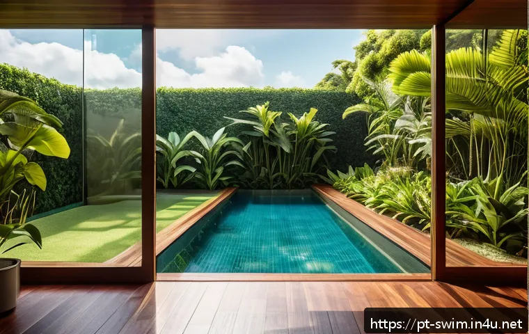 실내 수영장과 야외 수영장의 차이 - A modern indoor swimming pool in a luxurious Brazilian home, featuring a sleek glass enclosure with ...